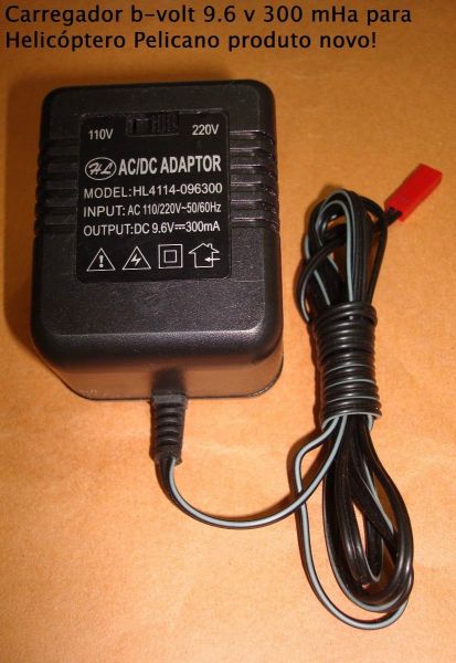 Carregador 9.6v 300Mah para helicóptero Pelicano